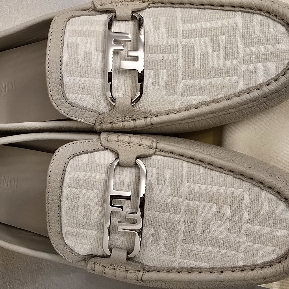 Fendi Beige Loafers with Silver Buckle